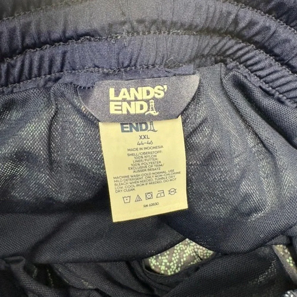 Lands' End Men's XXL‎ Swim Trunks Blue Purple Green Palm Print Lined 4 Pocket